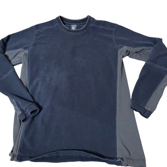 KUHL men's sweatshirt pullover navy blue gray striped sides Organic Cotton SZ MD - Picture 1 of 7
